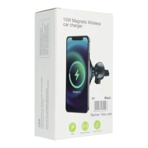 Autós telefontartó légbeömlőre vezeték nélküli töltéssel, MagSafe töltés támogatás 15W D7 fekete - 9