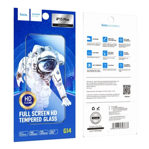 HOCO edzett üveg HD 5D Guardian shield (10-in-1 KÉSZLET) - iPhone 15 Plus fekete (G14) üvegfólia - 9