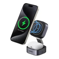 2 az 1-ben induktív Qi töltőállomás Ugreen W702 iPhone-hoz és AirPods-hoz, 15W (szürke)