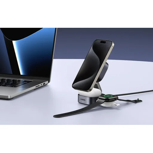 2 az 1-ben induktív Qi töltőállomás Ugreen W702 iPhone-hoz és AirPods-hoz, 15W (szürke) - 3