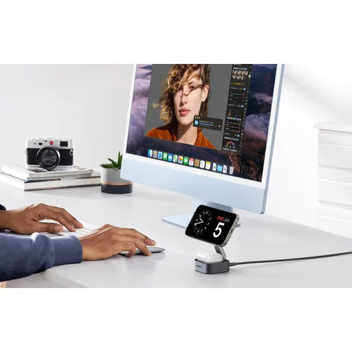 2 az 1-ben induktív Qi töltőállomás Ugreen W702 iPhone-hoz és AirPods-hoz, 15W (szürke) - 7