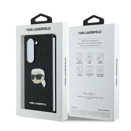 Original KARL LAGERFELD Saffiano Monogram Head Pin KLHCZFD6PGKSKIHK tok Samsung Galaxy Z Fold 6-hoz, fekete - 7