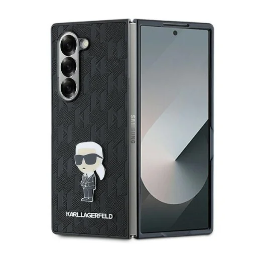 Eredeti Samsung Galaxy Z Fold 6 tok Karl Lagerfeld Saffiano Ikonik Pin KLHCZFD6SAPKINPKK fekete - 1