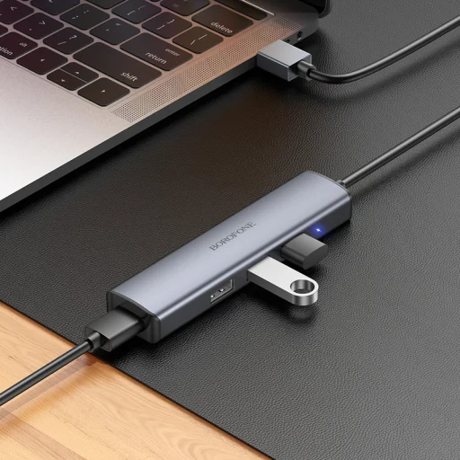 Borofone Adapter DH12 Fliptok 4 az 1-ben - USB 4xUSB 2.0 - 1,2 méter szürke - 8