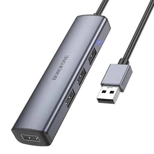 Borofone Adapter DH12 Fliptok 4 az 1-ben - USB 4xUSB 2.0 - 1,2 méter szürke - 1