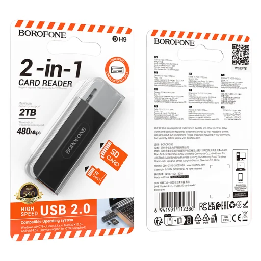 Borofone kártyaolvasó DH9 Wisdom 2 az 1-ben - USB 3.0 to SD + micro SD - fekete-szürke - 5