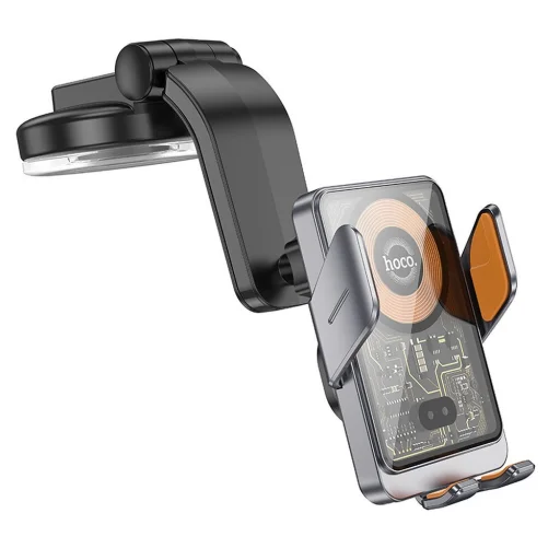 HOCO vezeték nélküli töltéssel rendelkező autós telefontartó szélvédőre / középkonzolra 15W HW8 fekete - 2