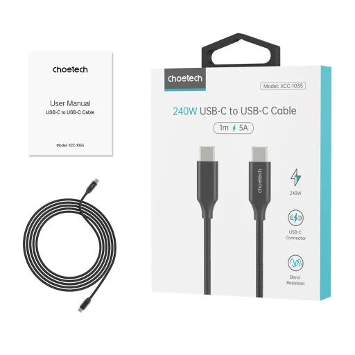 Choetech XCC-1035 USB-C - USB-C PD kábel 240W 480Mb/s 1m - fekete - 3