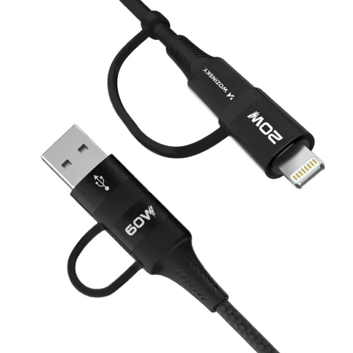 Wozinsky WNBAA 4 az 1-ben kábel 2x USB-C 1x USB-A 1x Lightning 60W 1 m - fekete - 2