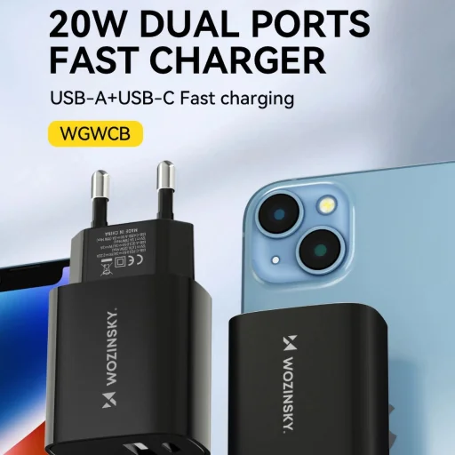 Wozinsky WGWCB USB-A USB-C 20W hálózati töltő - fekete - 6