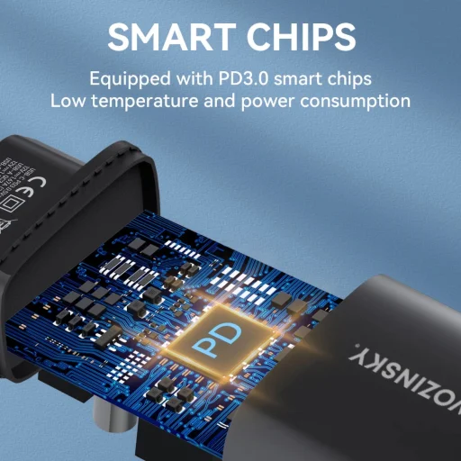 Wozinsky WGWCB USB-A USB-C 20W hálózati töltő - fekete - 8