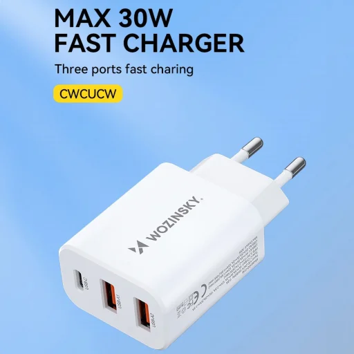 Wozinsky CWCUCW 30W USB-C / 2 x USB-A hálózati töltő - fehér - 6