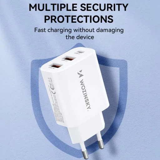 Wozinsky CWCUCW 30W USB-C / 2 x USB-A hálózati töltő - fehér - 7