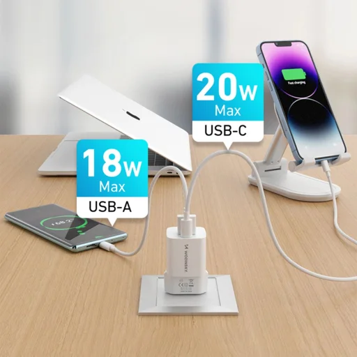 Wozinsky WWCEAC GaN USB-A és USB-C 33W fali töltő - fehér, - 12