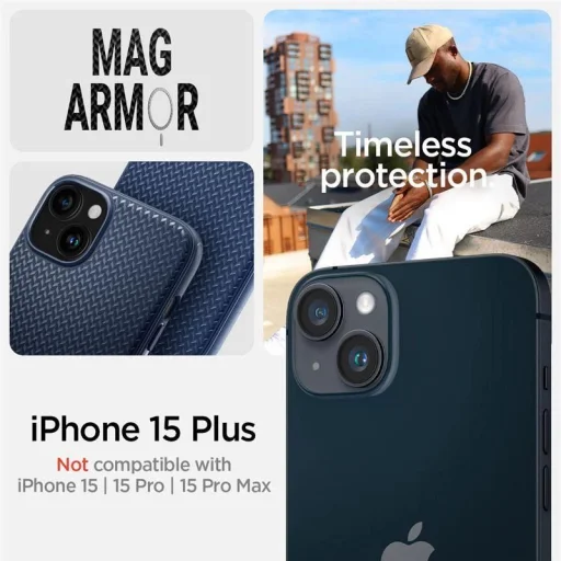  iPhone 15 Plus Spigen Mag Armor MagSafe tok, sötétkék - 14