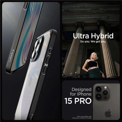  iPhone 15 Pro Spigen Crystal Hybrid matt fekete tok - 2