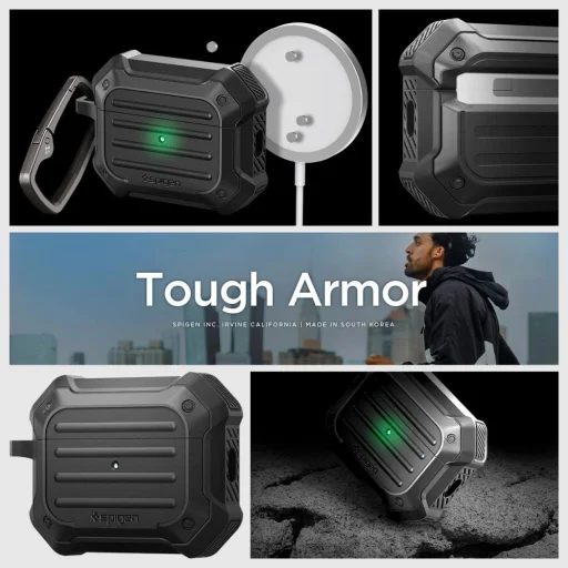  Apple AirPods Pro 1 / 2 Fekete Spigen Tough Armor Mag Magsafe tok - 11