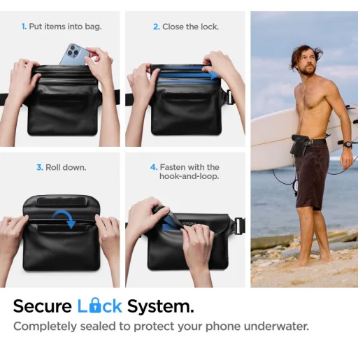 Spigen A621 Čierna Aqua Shield vodotesná ľadvinka + plávajúce puzdro - 4