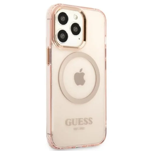 Guess GUHMP13LHTCMP iPhone 13 Pro / 13 6.1" rózsaszín/rázsaszín kemény tok Arany Kontúr Áttetsző MagSafe Tok - 4