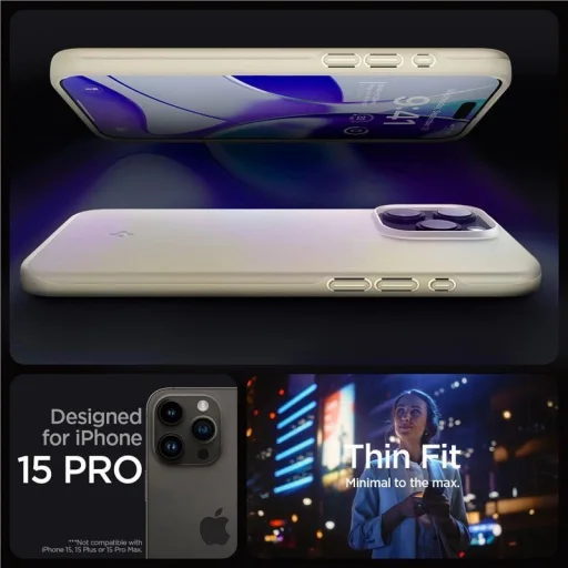  iPhone 15 Pro Spigen Thin Fit, mute beige tok - 4
