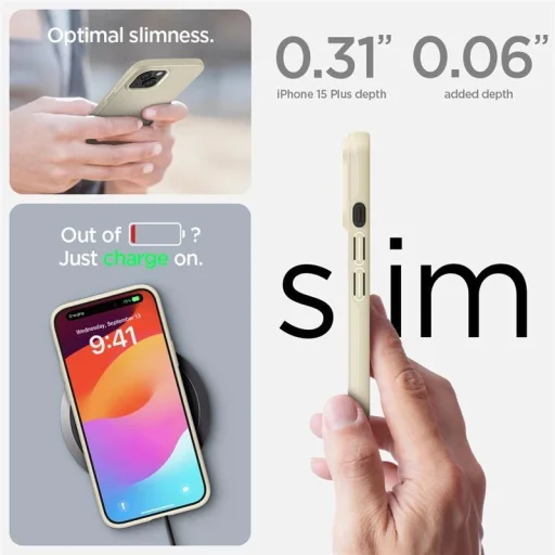  iPhone 15 Plus bézs Spigen Thin Fit tok - 7