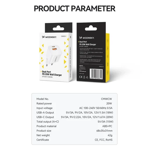 Wozinsky CMWCW 20W USB-C / USB-A hálózati töltő - fehér - 4