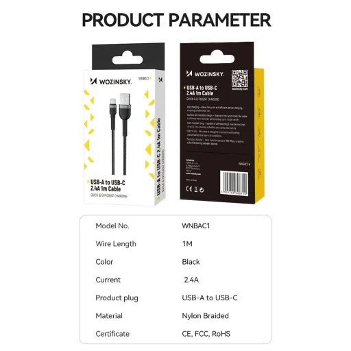 Wozinsky WNBAC2 USB-A / USB-C 2.4A kábel 2 m - fekete - 5
