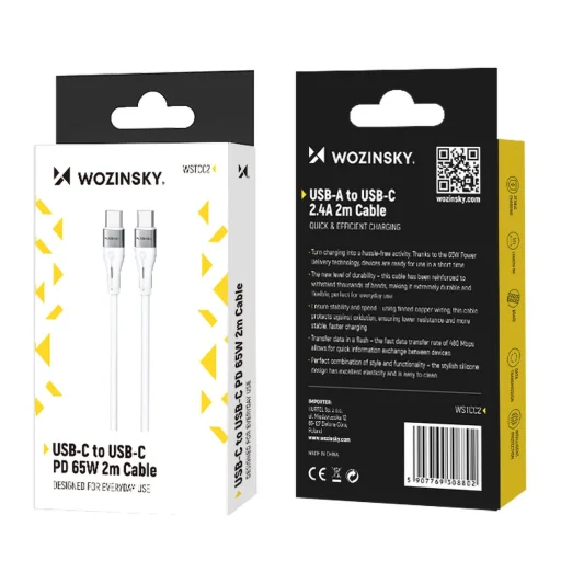 Wozinsky WSTCC2 USB-C / USB-C PD 65W kábel 2 m - fehér - 5