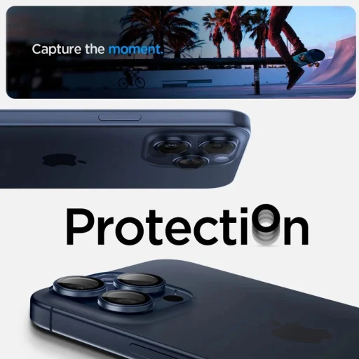 Spigen Optik.tR EZ Fit Kamera Védő az iPhone 14 Pro / Pro Max / 15 Pro / Pro Max / 16 Pro / Pro Max / 17 Pro / Pro Max készülékekhez - Titán Kék 2 db, üvegfólia - 8
