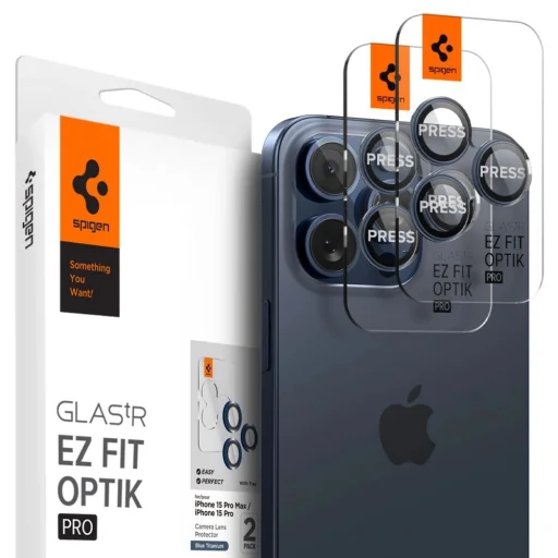 Spigen Optik.tR EZ Fit Kamera Védő az iPhone 14 Pro / Pro Max / 15 Pro / Pro Max / 16 Pro / Pro Max / 17 Pro / Pro Max készülékekhez - Titán Kék 2 db, üvegfólia - 1