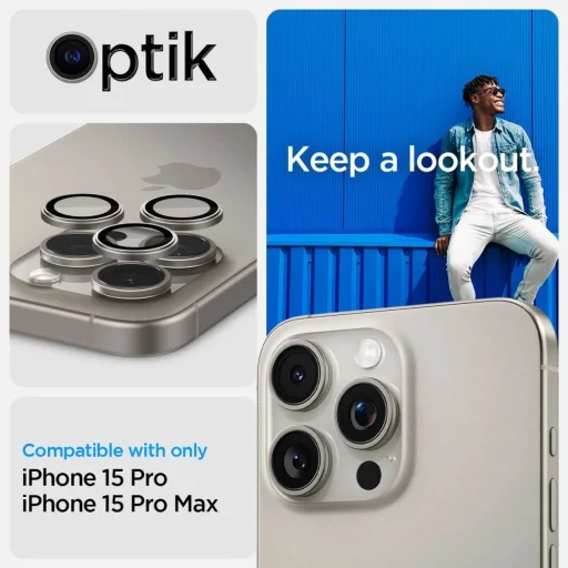 Spigen Optik.tR EZ Fit Kamera Protector iPhone 14 Pro / Pro Max / 15 Pro / Pro Max / 16 Pro / Pro Max / 17 Pro / Pro Max - természetes titán 2 db üvegfólia - 7