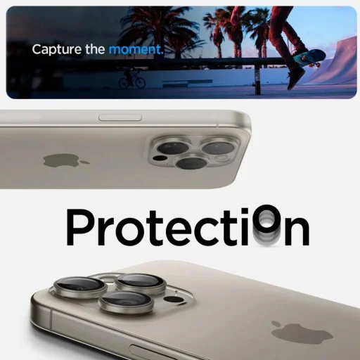 Spigen Optik.tR EZ Fit Kamera Protector iPhone 14 Pro / Pro Max / 15 Pro / Pro Max / 16 Pro / Pro Max / 17 Pro / Pro Max - természetes titán 2 db üvegfólia - 8