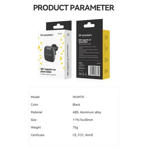 Wozinsky WUMTK mágneses telefontartó autó szellőzőrácsba - fekete - 4
