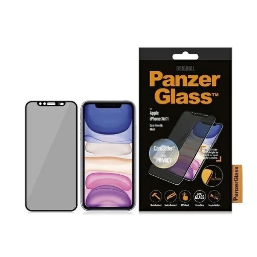 PanzerGlass E2E Super+ privacy edzett üveg kamerafedéllel iPhone XR / 11 - fekete kerettel üvegfólia - 1