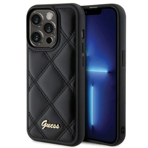 GUESS tok iPhone 15 Pro GUHCP15LPSQSQSK (Quilted Metal Logo) fekete - 1