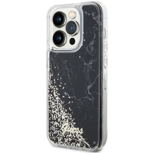 GUESS tok iPhone 14 Pro GUHCP14LLCSGSGK (Liquid Glitter Marble) fekete - 2