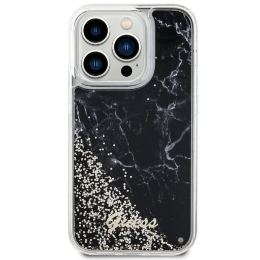 GUESS tok iPhone 14 Pro GUHCP14LLCSGSGK (Liquid Glitter Marble) fekete - 3