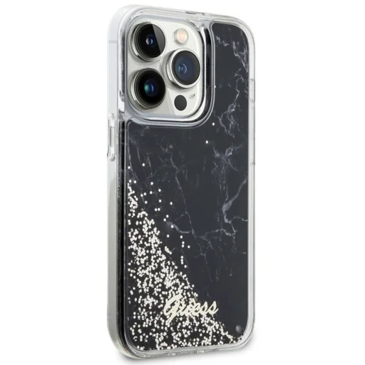 GUESS tok iPhone 14 Pro GUHCP14LLCSGSGK (Liquid Glitter Marble) fekete - 4