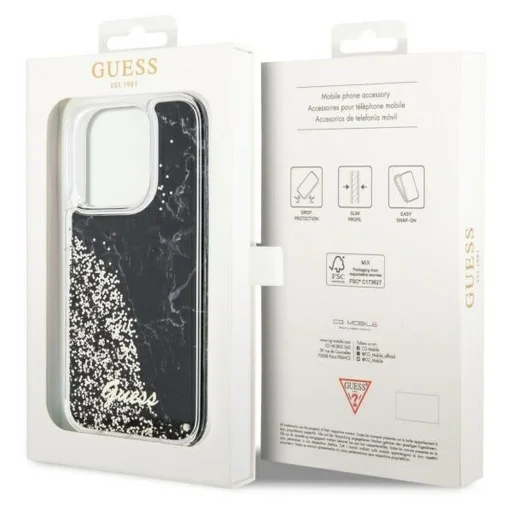 GUESS tok iPhone 14 Pro GUHCP14LLCSGSGK (Liquid Glitter Marble) fekete - 8