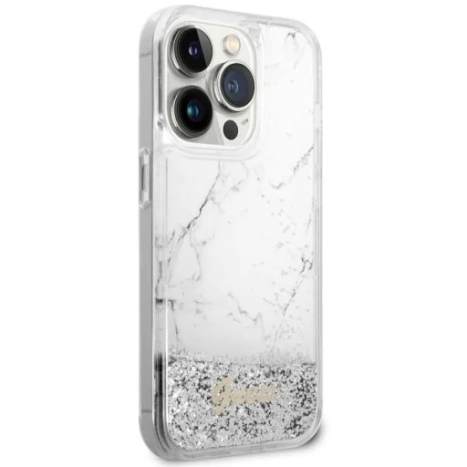 GUESS tok IPHONE 14 Pro GUHCP14LLCSGSGH (Liquid Glitter Marble) fehér - 5