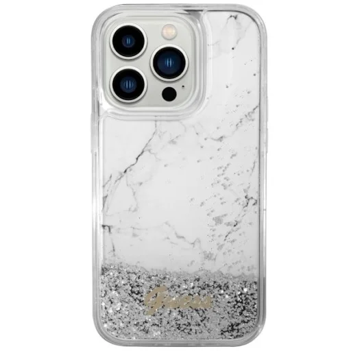 GUESS tok IPHONE 14 Pro GUHCP14LLCSGSGH (Liquid Glitter Marble) fehér - 6