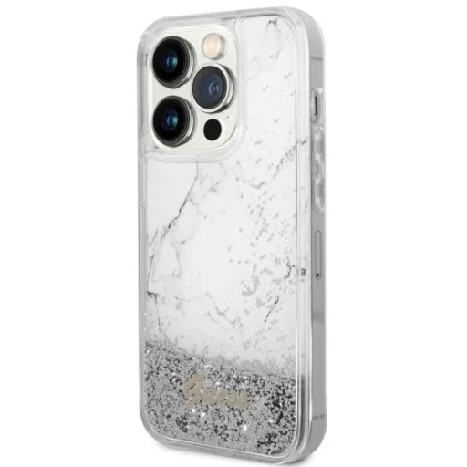 GUESS tok IPHONE 14 Pro GUHCP14LLCSGSGH (Liquid Glitter Marble) fehér - 7