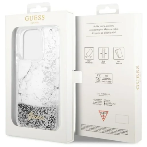 GUESS tok IPHONE 14 Pro GUHCP14LLCSGSGH (Liquid Glitter Marble) fehér - 8