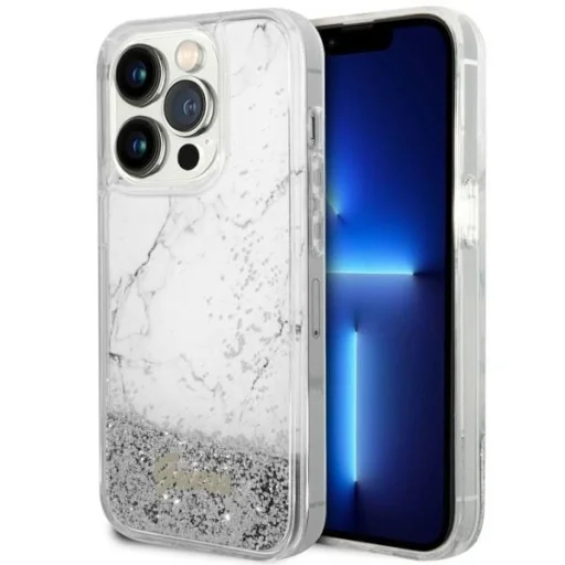 GUESS tok IPHONE 14 Pro GUHCP14LLCSGSGH (Liquid Glitter Marble) fehér - 1