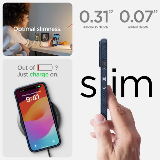  iPhone 15 Navy Blue SPIGEN Liquid Air tok - 14