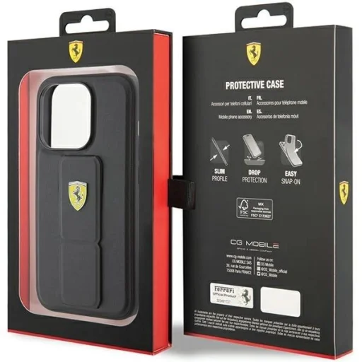 Ferrari Grip Stand Metal Logo tok iPhone 15 Pro Max - fekete - 9