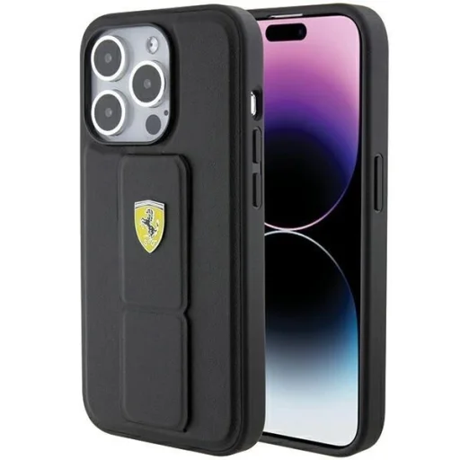 Ferrari Grip Stand Metal Logo tok iPhone 15 Pro Max - fekete - 1