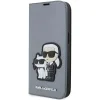 Karl Lagerfeld KLBKP14LSANKCPG iPhone 14 Pro 6.1" fliptok ezüst/ezüst Saffiano Karl & Choupette tok