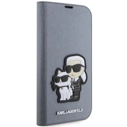 Karl Lagerfeld KLBKP14LSANKCPG iPhone 14 Pro 6.1" fliptok ezüst/ezüst Saffiano Karl & Choupette tok - 5