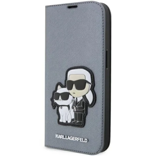Karl Lagerfeld KLBKP14LSANKCPG iPhone 14 Pro 6.1" fliptok ezüst/ezüst Saffiano Karl & Choupette tok - 1